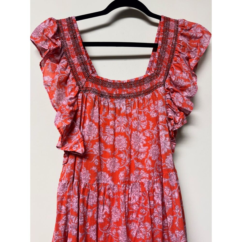 FREE PEOPLE Bonita Floral Print Flutter Sleeve Midi Dress, Modal Slip, Sz M - Picture 3 of 15